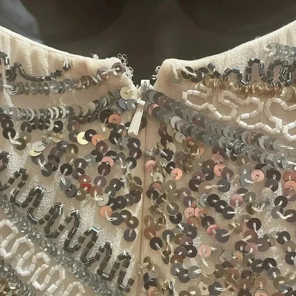 Scalia Sequins/ Off white Silk Dress-4 - Picture 8 of 13